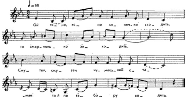 Image - A score of a chumak song Oi iasno, iasno sonechko skhodyt'.