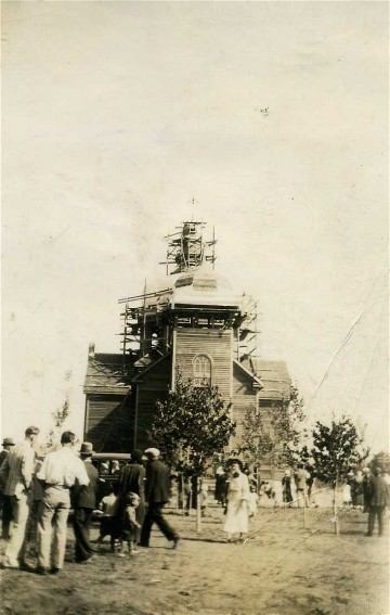 Image - Construction of the Holy Trinity Church in Hafford, Saskatchewan (1931) (photo, courtesy of the Ukrainian Museum of Canada, Saskatoon Branch).
