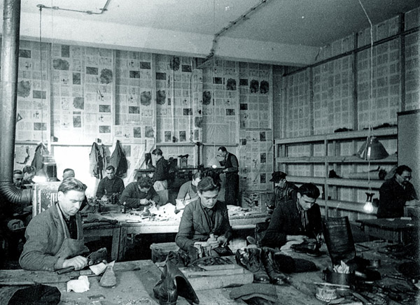 Image - A Ukrainian shoemakers workshop in a displaced persons camp in Germany.
