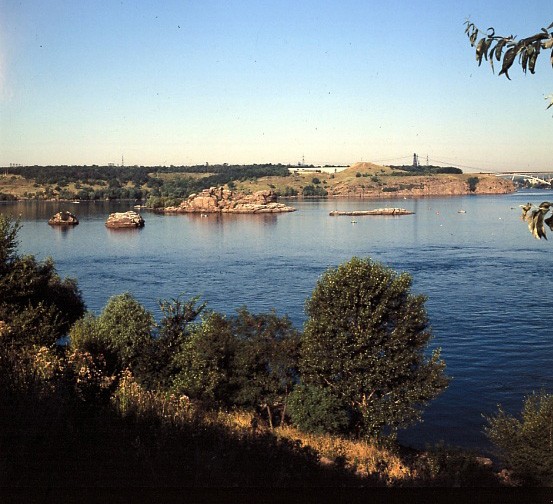 Image -- The Dnipro River flows around the Khortytsia Island.