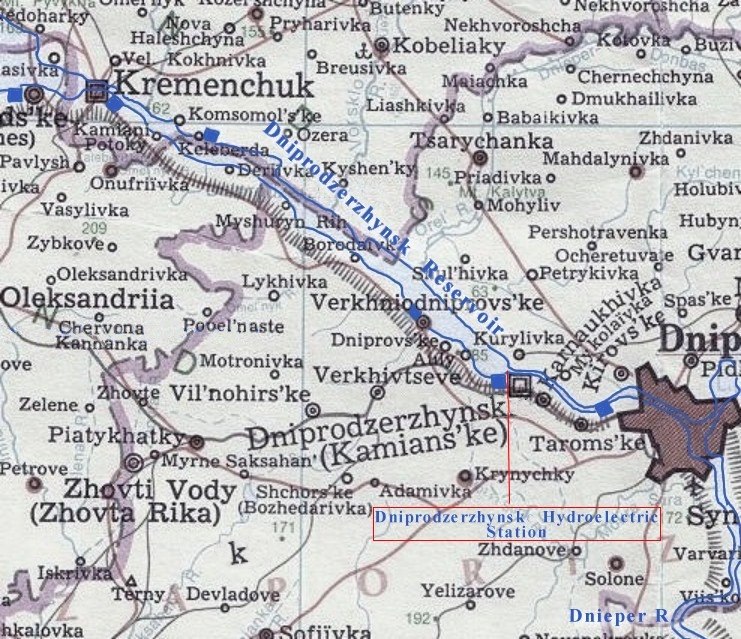 Image from entry Dniprodzerzhynsk Reservoir Map in the Internet Encyclopedia of Ukraine