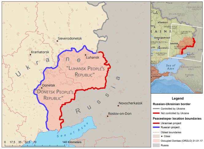 Image -- Peacekeeper's map of Donetsk oblast and DPR and Luhansk oblast and LPR.