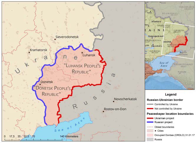 Image -- Peacekeepers map of Donetsk oblast and DPR; Luhansk oblast and LPR (2021).