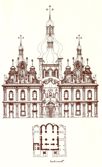 Image - The Dormition Cathedral of the Kyivan Cave Monastery (floor plan and western facade).