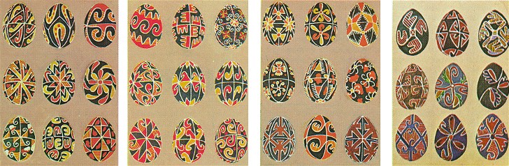 Image - Geometric motifs on Ukrainian Easter eggs, some from the Neolithic Trypilian era, Skvyra county, Kyiv gubernia, 1906 (from V. Shcherbakivsky's Ornamentation of the Ukrainian Home (Rome 1980).