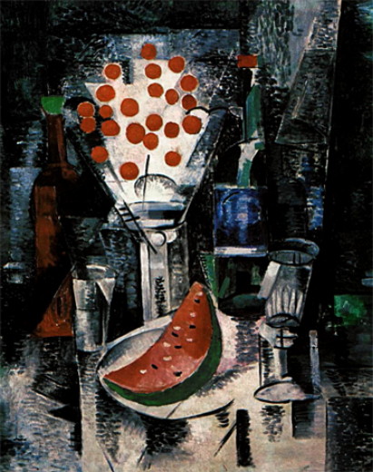 Image -- Alexandra Ekster: Still Life: Vase with Cherries (1914).