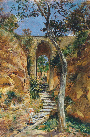 Image -- Mykola Ge: Bridge in Vico (1858).