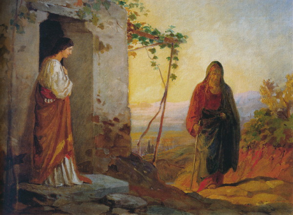 Image -- Mykola Ge: Mary Sister of Lazarus Meets Christ (1860s).