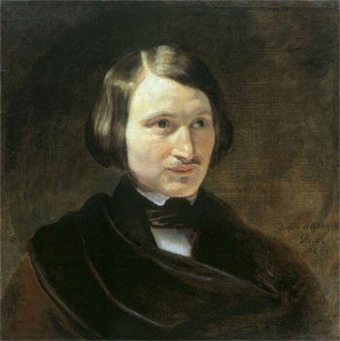 Image -- A portrait of Nikolai Gogol by F. Moller (1840).