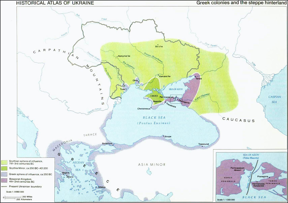 Image -- Greek colonies on the northern Black Sea coast and Scythia. (Map from: Magocsi, P. R. Historical Atlas of Ukraine. University of Toronto Press, 1985.)