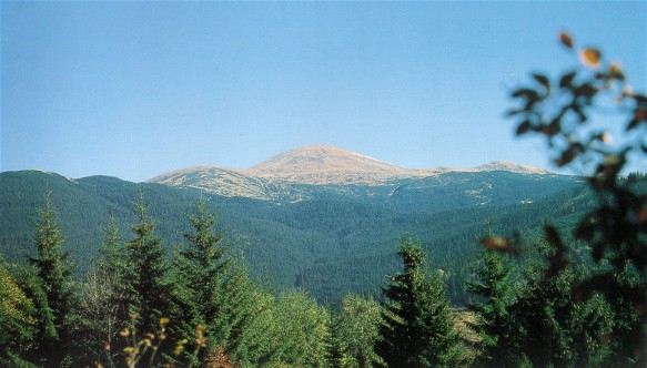 Image -- A panoramic view of Mount Hoverlia, the highest peak (height 2,061 m) in the Ukrainian Carpathian Mountains.
