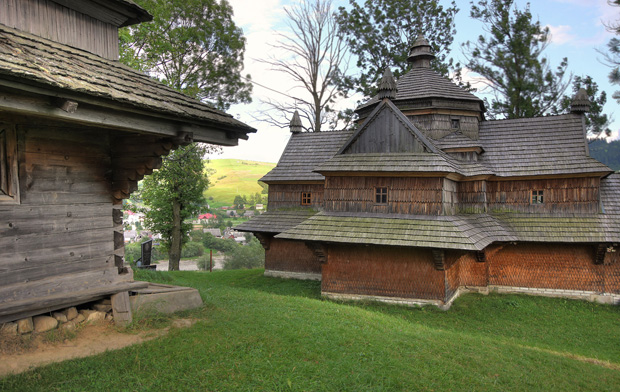 Image -- A Hutsul wooden church in Yasynia, Transcarpathia oblast.