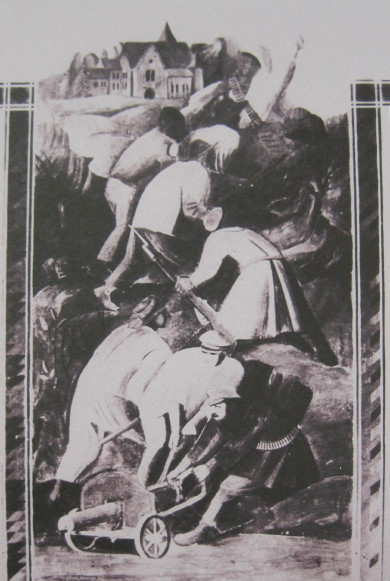 Image -- Kyrylo Hvozdyk: Destruction of a Nobles House (fresco from the Peasant Sanatorium in Odesa,1928).