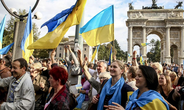 Image - Members of the Ukrainian community in Rome, Italy.