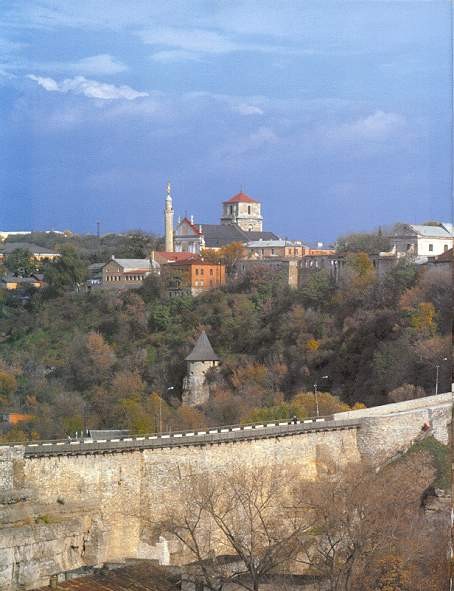 Image -- Kamianets-Podilskyi: panorama with view of SS Peter and Paul Roman Catholic Cathedral.