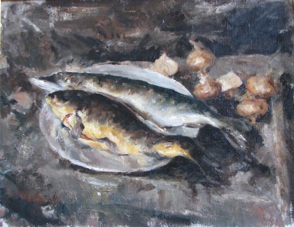 Image -- Vasyl Khmeliuk: Still Life with Fish.