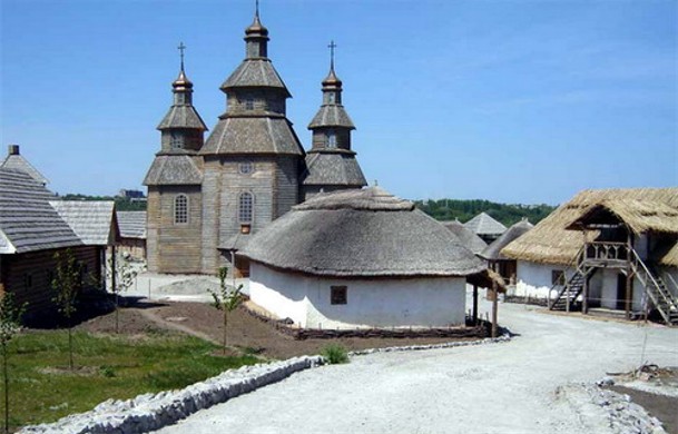 Image - The church in the reconstructed Zaporozhian Sich complex on the Khortytsia Island.