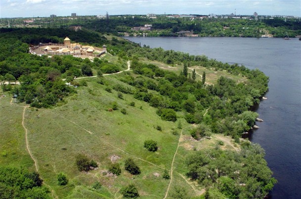 Image - The reconstructed Zaporozhian Sich complex on the Khortytsia Island.