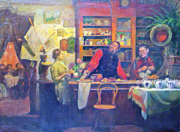 Image -- Oleksii Kokel: In a Tea House (1912).