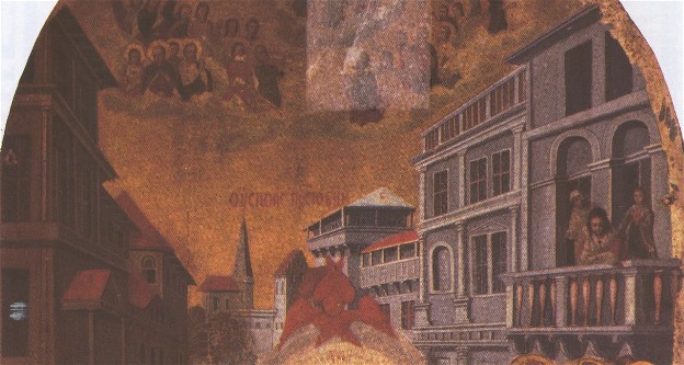 Image -- Yov Kondzelevych: Fragment of the icon The Dormition from the Bilostok Monastery iconostasis (early 18th century).