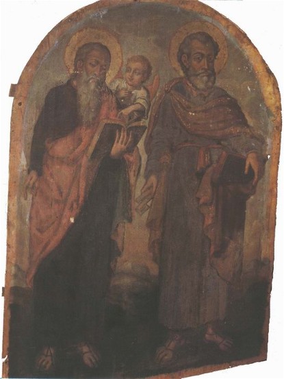 Image -- Yov Kondzelevych: Icon of Apostles Peter and Matthew from the village of Voshatyn in Volhynia.