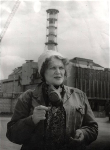 Image -- Lina Kostenko near the Chornobyl Nuclear Power Plant.