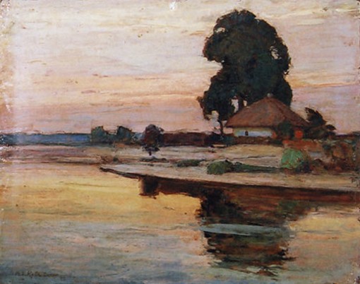 Image -- Vasyl H. Krychevsky: Dusk on the Psiol River (1948).
