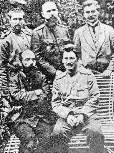 Image -- Vasyl H. Krychevsky (top right) among friends.