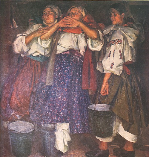 Image -- Fedir Krychevsky: Merry Milkmaids (1937).