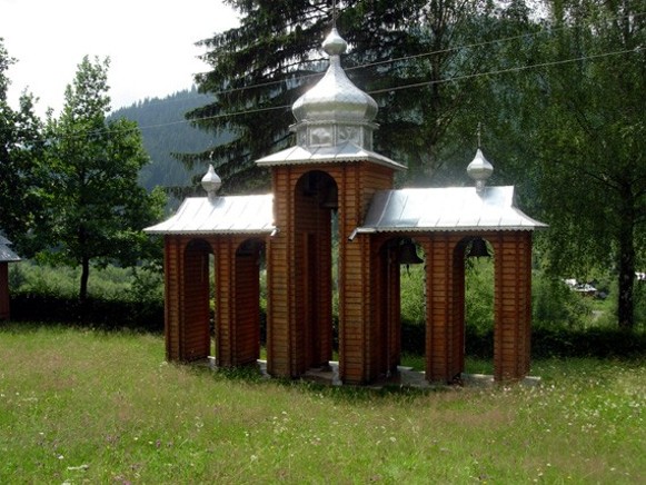 Image -- A belfry of the church in Kryvorivnia in the Hutsul region.