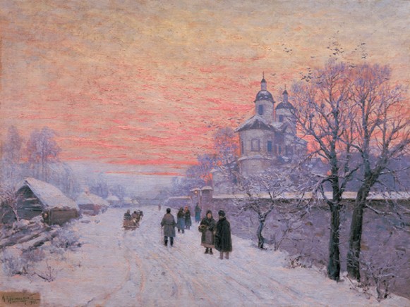 Image -- Kostiantyn Kryzhytsky: Winter Evening in Kyiv (1905).