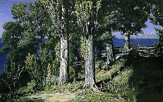 Image -- Arkhyp Kuindzhi: Cypresses on the Sea Shore. Crimea (1887).