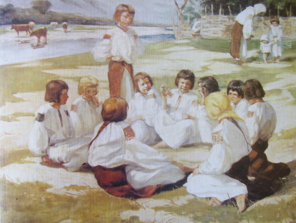 Image -- Olena Kulchytska: Children in a Meadow (1908).