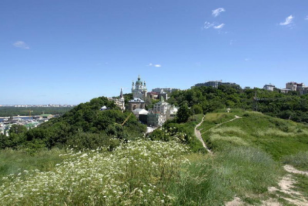 Image -- A view of Kyiv Hills with Saint Andrew's Church.