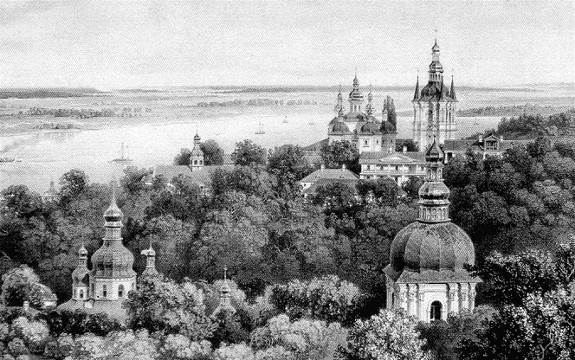 Image - Panorama of the Kyivan Cave Monastery on a 19th-century lithograph.