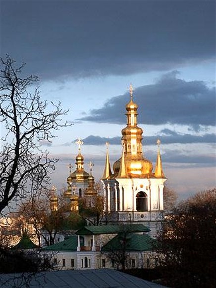 Image - Kyivan Cave Monastery: view of the Bell Tower at the Far Caves and Church of the Nativity of the Virgin.