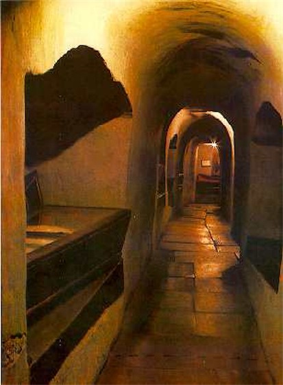 Underground corridors of the Far Caves in the Kyivan Cave Monastery.