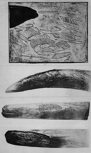 Image - Upper Paleolithic Kyrylivska archeological site (Kyiv): ornamented mammoth ivory artifacts.