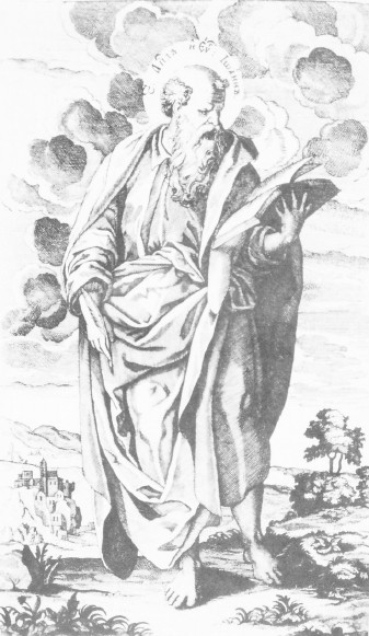 Image - Hryhorii K. Levytsky: Saint John the Evangelist, engraving in the Apostolos printed by the Kyivan Cave Monastery Press (1738).