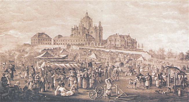 Image - A fair near Saint Georges Cathedral in Lviv (old painting from the school of Master Piller).