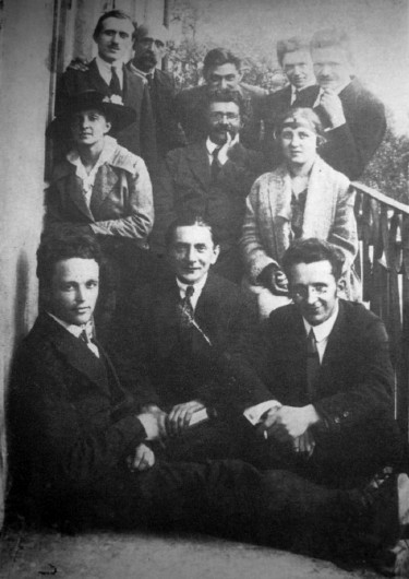 Image -- Lviv intellectuals (1921): Pavlo Kovzhun (first row left), Mykola Holubets (first row right), and others.