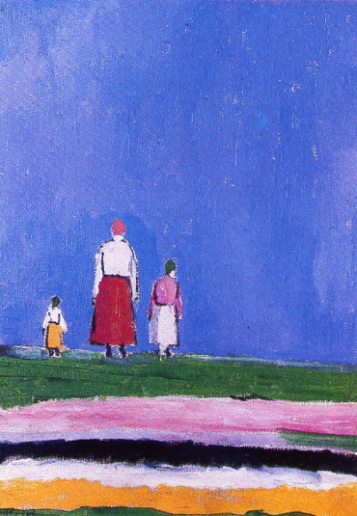 Image -- Kazimir Malevich: Three Peasants (1929-30).