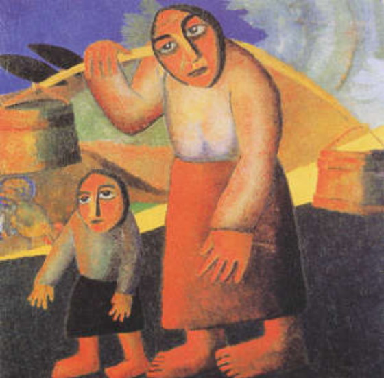 Image - Kazimir Malevich: A Village Woman with Pails and Child (1912).