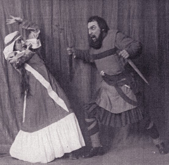 Image -- Ivan Marianenko and Liubov Hakkebush in Les Kurbas production of Macbeth in Berezil (1924).