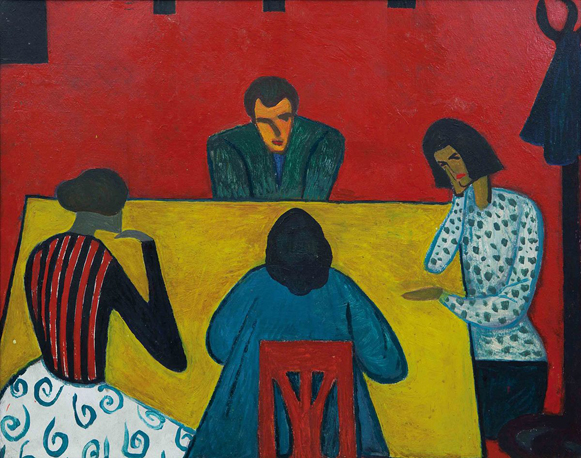 Image -- Petro Markovych: Conversation (1961).