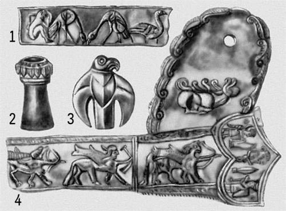 Image -- Some artifacts for the Scythian burial mound known as the Melgunov kurhan or Lyta Mohyla.