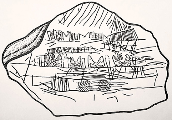 Image - The Mezhyrizh archeological site: a map carved on mammoth task (ca 12,500 BC).