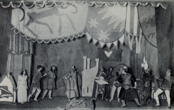 Image - A scene from Les Kurbas' production of F. Grillparzer's Weh dem, der lugt! (in the commedia dell'arte style) in Molodyi Teatr (1918).