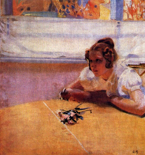 Image - Oleksander Murashko: A Girl at a Table (1910).