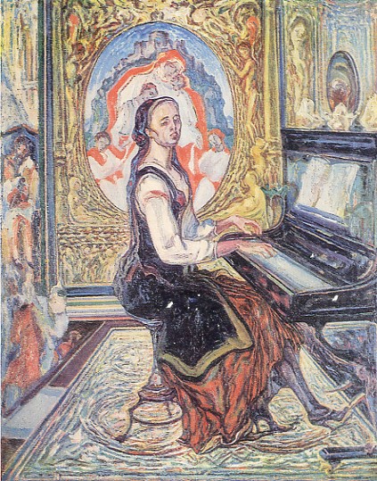 Image -- Oleksa Novakivsky: Music. Wife at the Piano (1929).